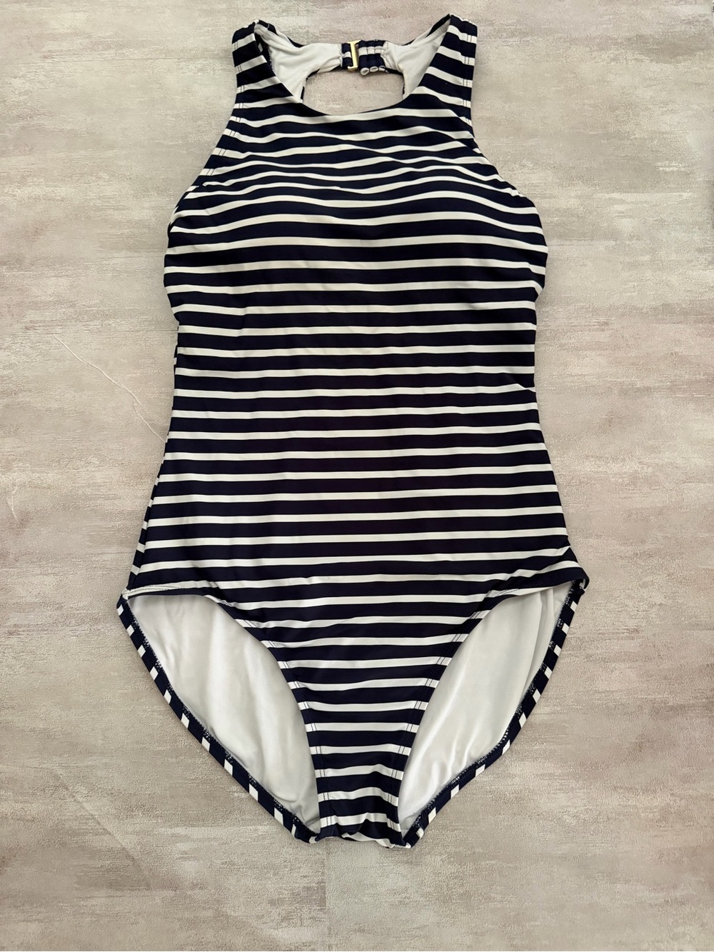 Lands’ End | Navy White Stripe One Piece Swimsuit - Size Medium - Picture 2 of 5